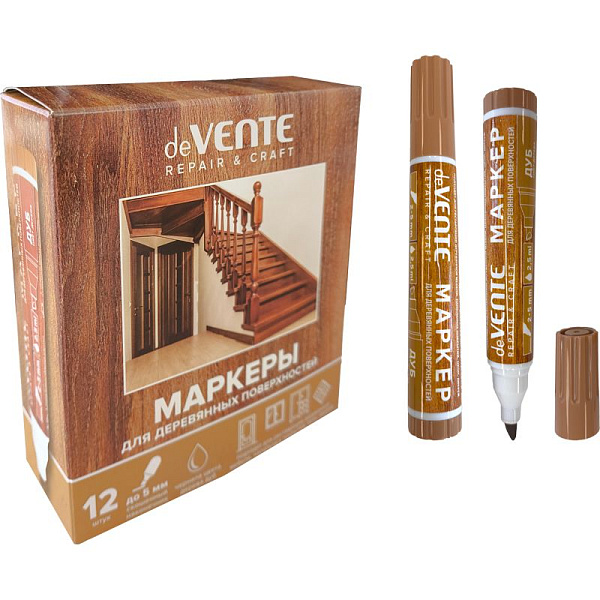 Маркер для деревянных поверхностей "deVENTE. Repair" круглый корпус, скошенный наконечник, ширина линии письма 1-5 мм, цвет - дуб