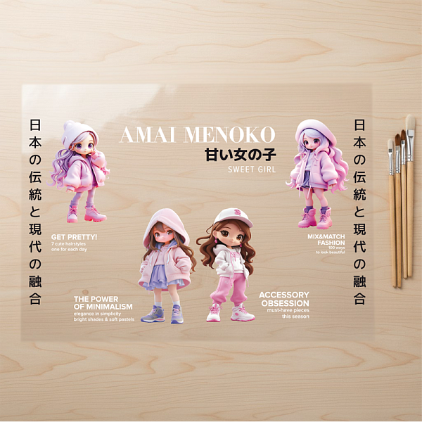 Покрытие настольное "deVENTE. Amai Menoko" 70x50 см, прозрачный PVC с цветным рисунком, плотность 150 мкм, в пластиковом пакете