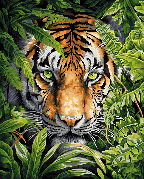 Картина по номерам 50*40 цветной холст "Затаившийся тигр" "ФРЕЯ"