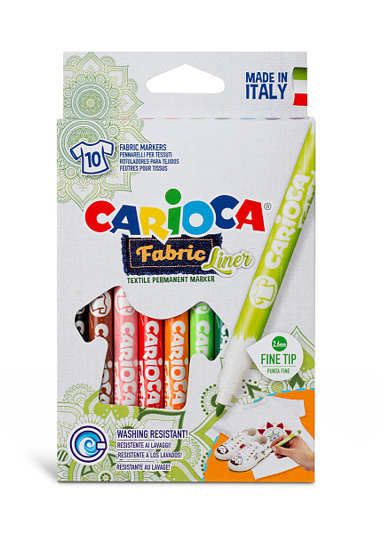 Фломастеры для ткани Carioca Fabric Liner 42909 10 цв. блистер картонный