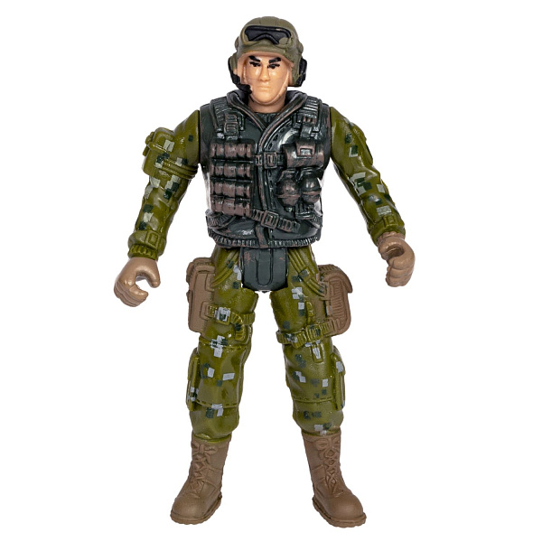 Набор "Армия" солдатик с оружием, " НАСТОЯЩИЙ БОЕЦ"  Bondibon спецназовец, форма камуфляж зел. CRD 21,5x13x3