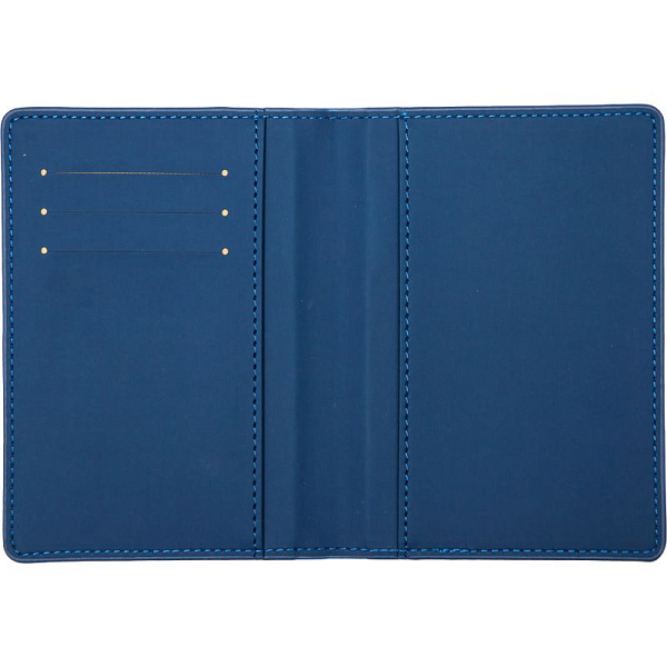 Обложка д/паспорта "deVENTE. Герб" 10x14 см, искусственная кожа, поролон, термо тиснение, отстрочка, 3 отделения для визиток, в пластиковом пакете с европодвесом, синий