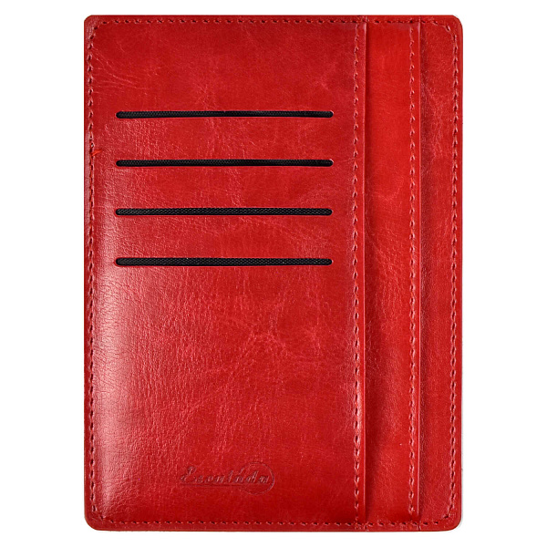 Картодержатель-органайзер арт./50 САРИФ КРАСНЫЙ (150х111 мм, двусторонний, 2 осн. отделения, 4 прорезных кармана, на обороте-карман на молнии с перфорацией, инд. ПЭТ-упак.)