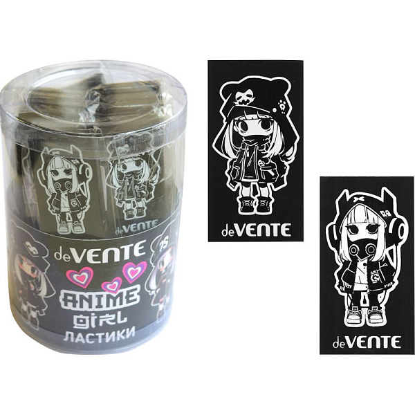 Ластик "deVENTE. Anime Girl" черный ластик с запечаткой оригинального дизайна, 50x28x7 мм, в индивидуальной упаковке со штрих кодом