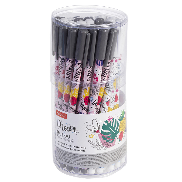 Ручка гелевая 0,5 мм Hatber Dreams, СИНЯЯ чернила fast dry 36шт в Пласт.тубе