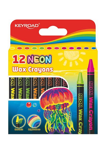 Мелки восковые KEYROAD Neon 12 цв. 8*90 мм, картонный футляр