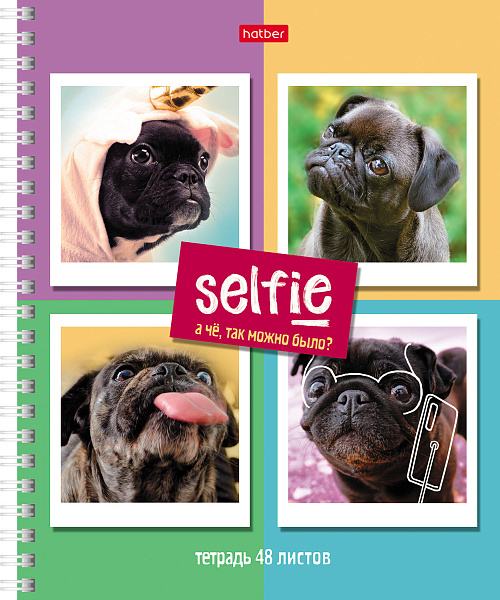 Тетрадь 48 л. кл. на гребне "Selfie" 4 диз.в блоке  