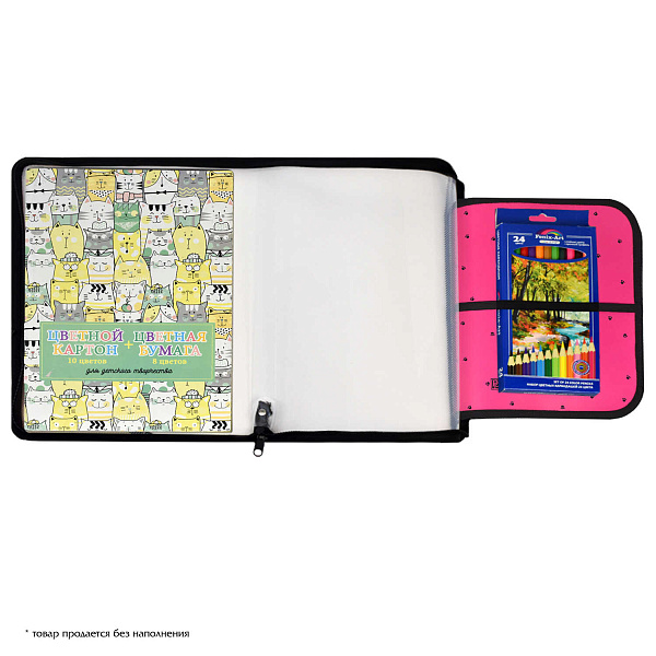 Папка для уроков труда пластиковая арт. / 12 КРЭЙЗИ КОТ (полипропилен, формат А4, 22.8x32.8 см, 1 отделение (-я), молния, внутренний разделитель с эластичными держателями для канцелярских принадл