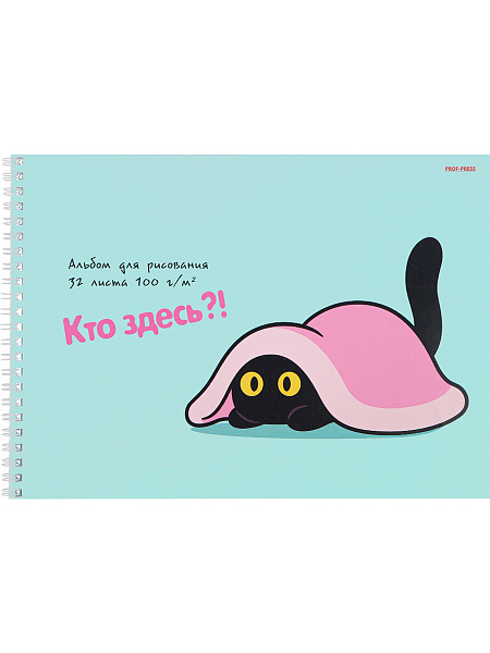 Альбом д/рис. 32 л. на гребне "КОТИК ПОД ПЛЕДОМ", А4 , мелов. обл., офс.