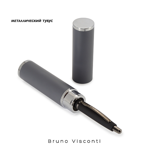 Ручка "SAN REMO" в тубуса круглой формы 1,0 ММ, СИНЯЯ (корпус черный, футляр серый) 