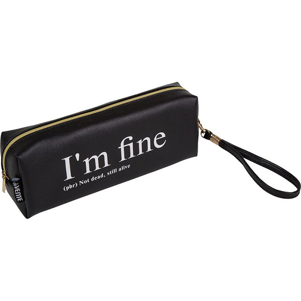 Пенал-косметичка "deVENTE. Всё будет хорошо" 21,5x8x5 см, прямоуг.для 75 пр.на молнии, матовая черная искус.кожа, с ручкой-петлей 