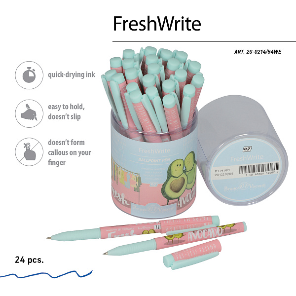 Ручка шариковая 0,7 мм "FreshWrite. Авокадо. Любовь" СИНЯЯ