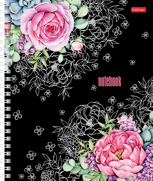 Тетрадь А5 96 листов в клетку на гребне, "Цветочная романтика", обложка мелованный картон, матовая ламинация, тиснение, 60 г/м2