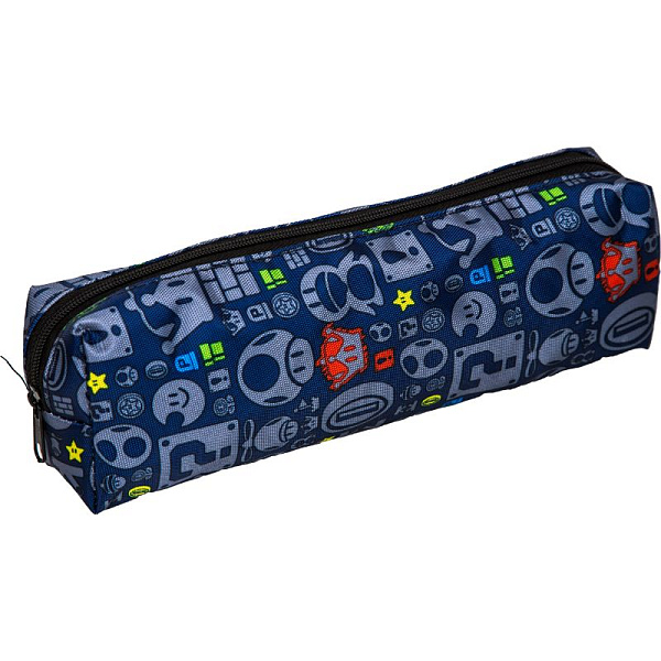 Пенал "Attomex. School Boy" 20x7x3,5 см, прямоугольный для 50 предметов, на молнии, текстильный с рисунком, ассорти 3 дизайна
