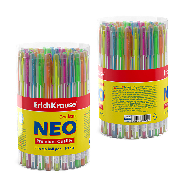 Ручка шариковая 0,6 мм ErichKrause® СИНЯЯ COCKTAIL, корпус ассорти