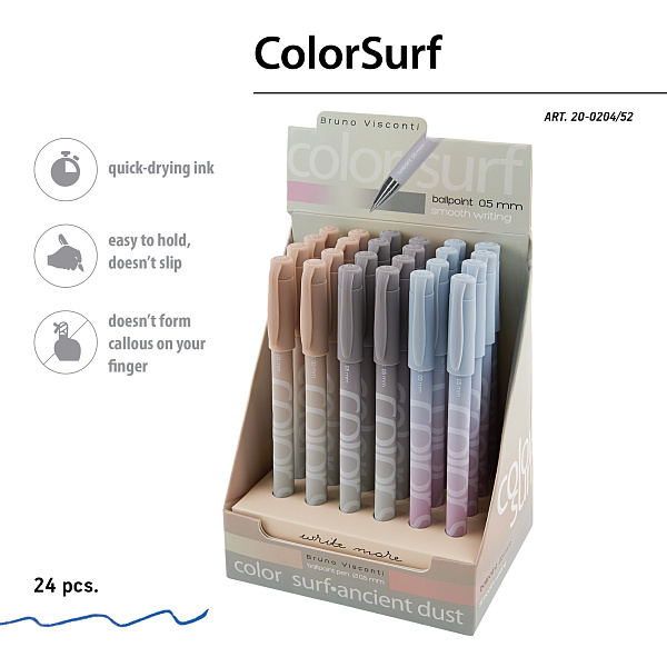 Ручка шариковая 0,5 мм "ColorSurf.Morandi" СИНЯЯ (3 цвета корпуса)