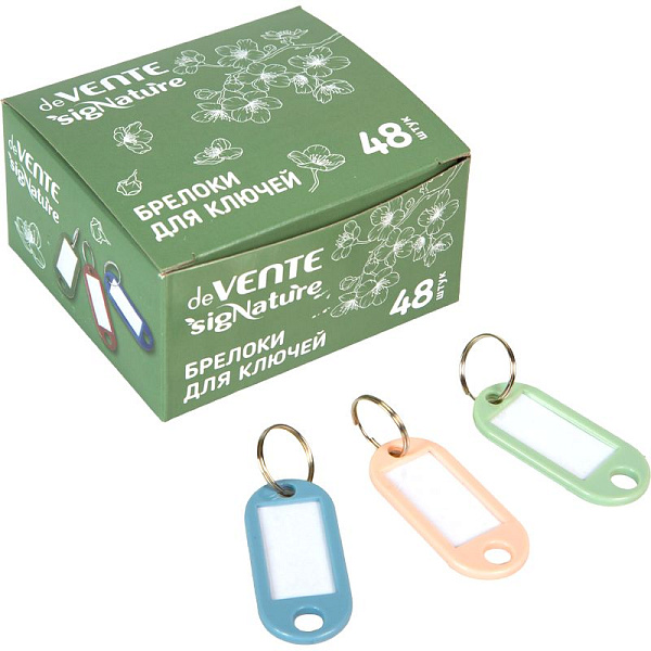 Набор брелков для ключей "deVENTE. sigNATURE" непрозрачный пластик, 50x22 мм, размер инфо-окна 30x15 мм, металлическое кольцо, 48 шт в картонной коробке, ассорти 3 цвета