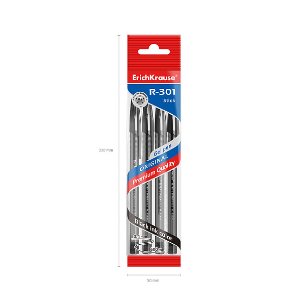 Набор ручек гел. 4 шт. 0,5 мм ErichKrause® R-301 Original Gel ЧЕРНАЯ