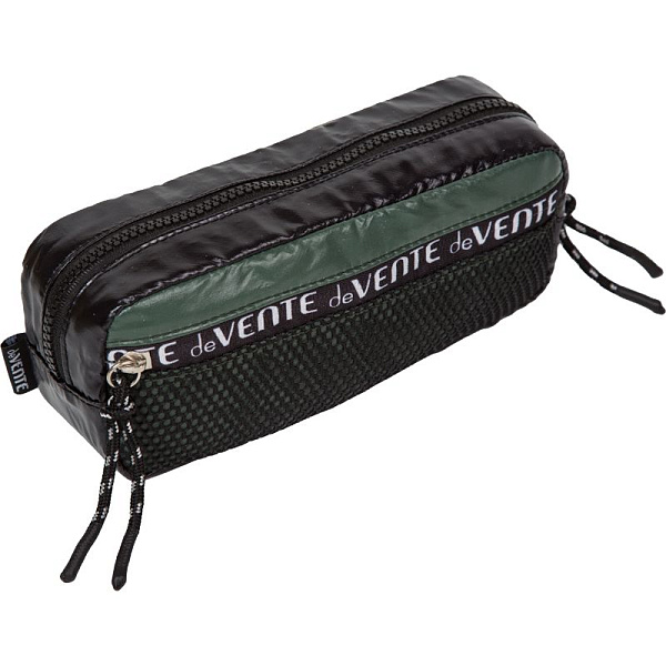 Пенал "deVENTE. Limited Edition. Think Different" 21x9x6 см, прямоугольный для 60 пр. хаки с серым и черным, высококачественная стеганная плащевка, тракторная молния, подклад, на молнии, внешний сетчатый карман на молнии,