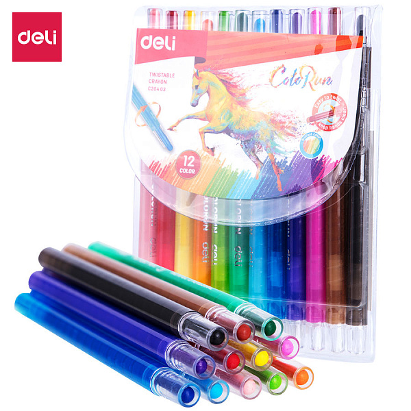 Мелки восковые 12 цв. Deli Colorun с поворотным механизмом блист.европод.