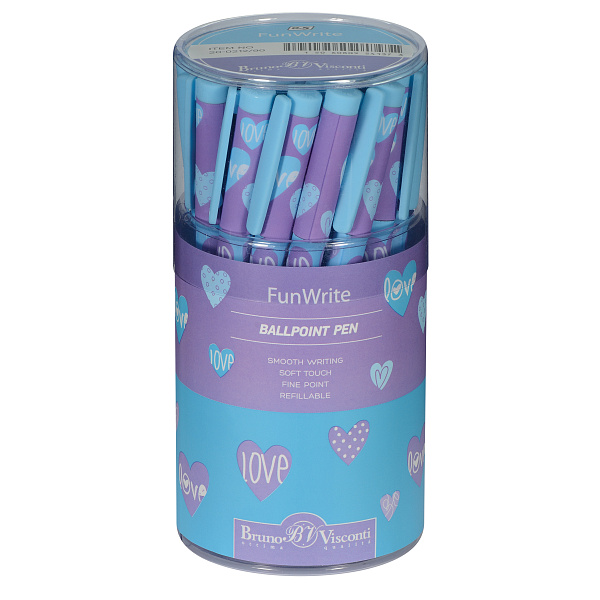 Ручка шариковая 0,5 мм "FunWrite. Сердечки. Эмоции. Голубое небо" СИНЯЯ