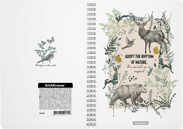 Тетрадь с пластиковой обложкой на спирали ErichKrause® Natural Life, А5, 80 л. клетка