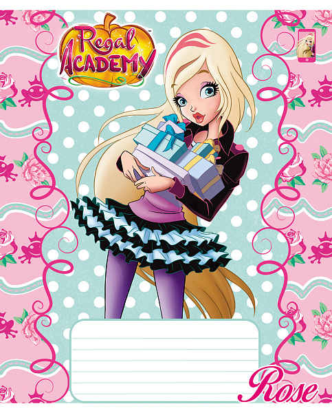 Тетрадь 12 л. кл. "Королевская академия" на скобе  Интерактив  блёстки 5 диз.в блоке скругл.углы 