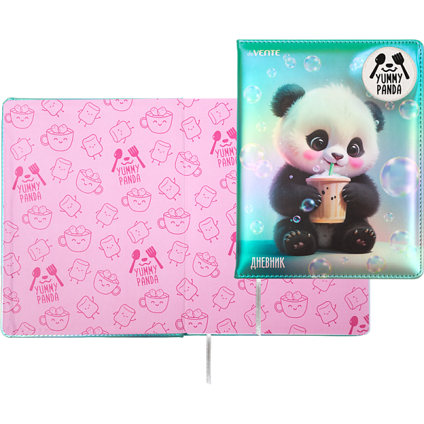 Дневник 1-11 кл. 48 л."deVENTE. Yummy Panda"иск. кожа с поролоном, аппликация, бумага 80 г/м², ляссе