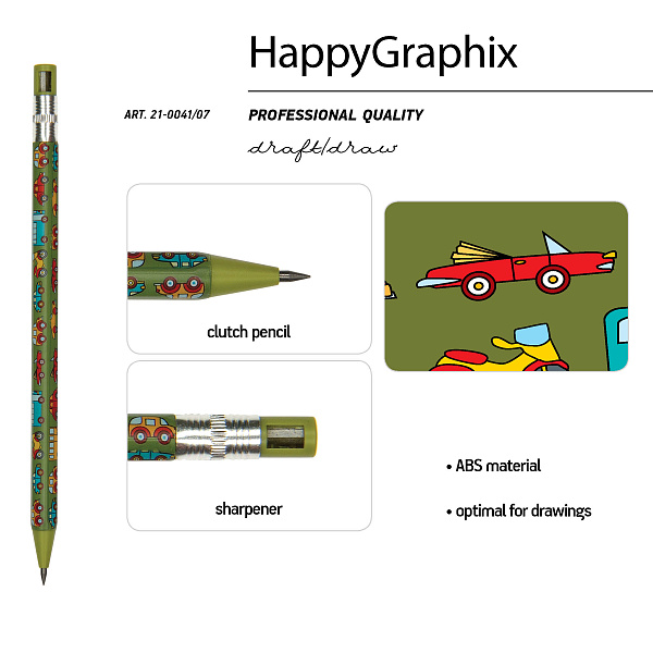 Карандаш механический 2,0 мм "FunGraphix. Машинки" с точилкой