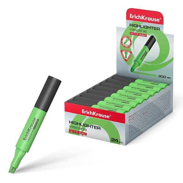 Маркер-текстовыделит ErichKrause Visioline V-17 Mini Neon, зеленый (в коробке-дисплее 24 шт.)