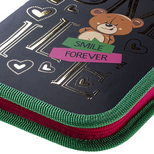 Пенал 1секц.+ств. 190*130 Hatber "Милый мишка" на молнии мат.ламин. 3D фольга , с табл.умнож. в инд.уп