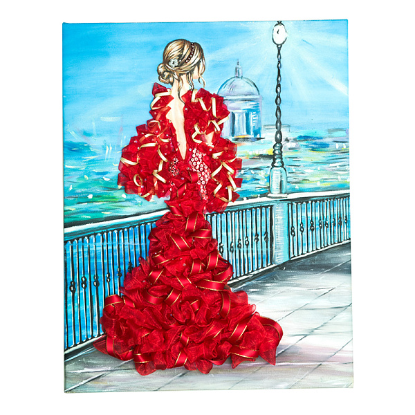 Мозаика из пайеток на холсте "Девушка в красном" 30*40