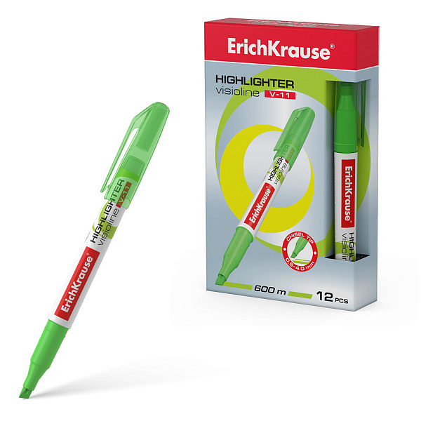 Маркер-текстовыделитель ErichKrause® Visioline V-11, зеленый  (в коробке по 12 шт.)