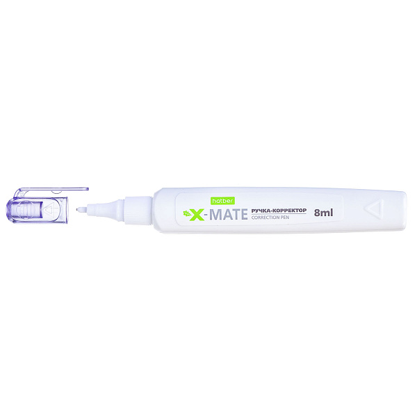 Корректирующая ручка 8 мм Hatber X-Mate с гибрид.наконечником с колпачком и клипом в картонной Дисплей-витрине 