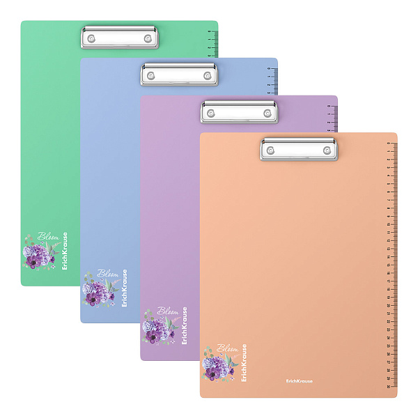 Планшет с зажимом А4 пластиковый ErichKrause Matt Pastel Bloom, шкала 30см, ассорти 