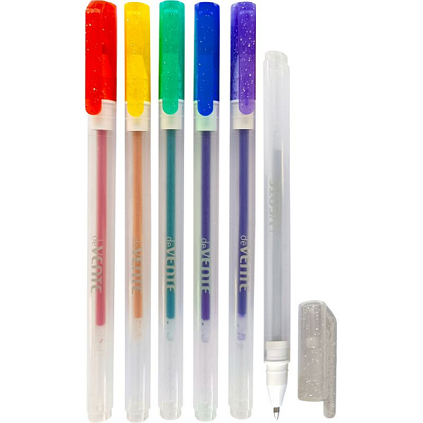 Набор ручек гелевых 6 шт."deVENTE. Hit Glitter" 6 цветов с блёстками, d=1 мм, прозрачно-матовый корпус,смен.стерж. в блистере