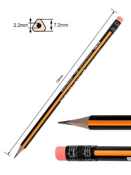 Карандаш ч/г HB ACMELIAE трехгранный с ластиком,  4 цвета корпуса,