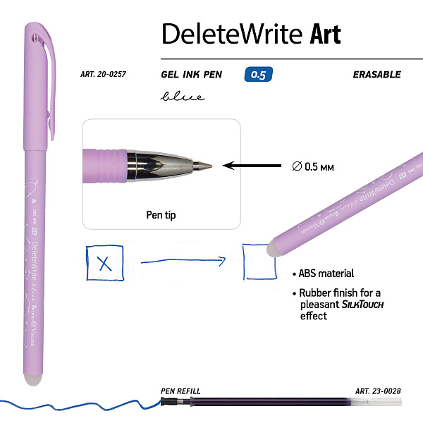 Ручка со стираемыми чернилами "DeleteWrite Art. Кошечка" 0.5 ММ, СИНЯЯ (4 цвета корпуса) 