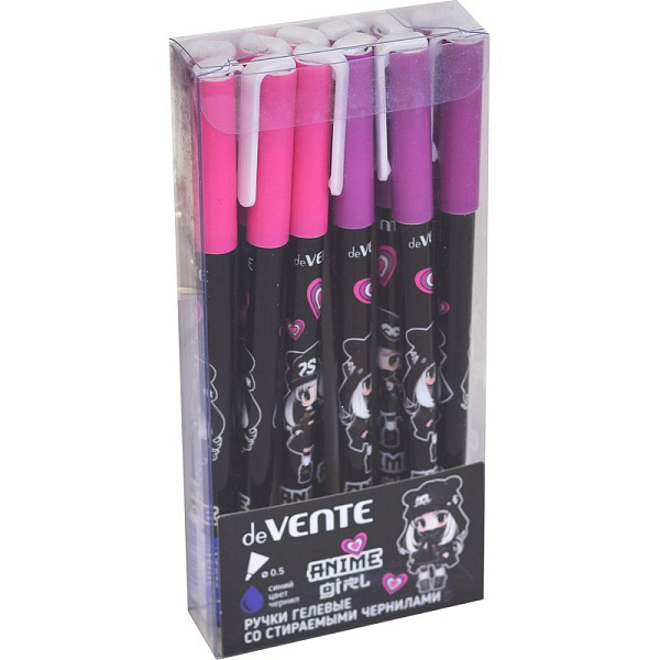 Ручка гелевая 0,5 мм стираемая "deVENTE Anime Girl" Синяя.с ластиком+ смен.стержень