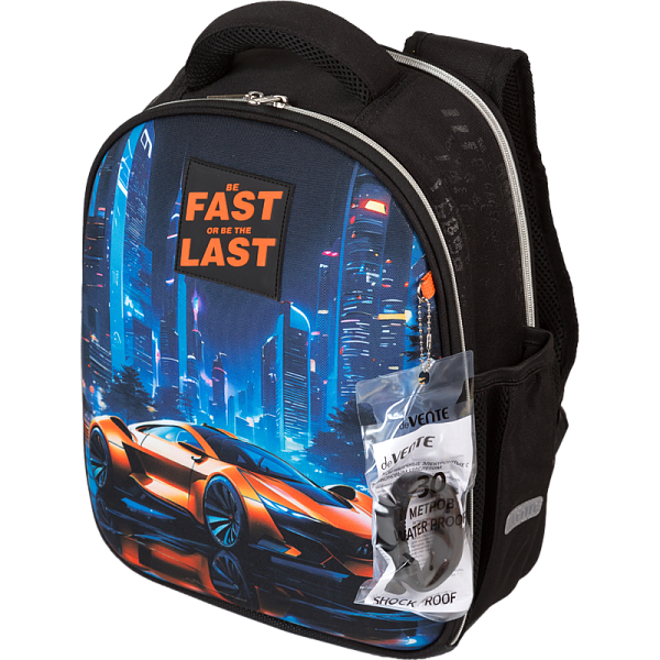 Рюкзак школьный "deVENTE. Junior. Fast Or Last" жесткий 35x27x13 см (14 л) вес 800 г, 1 отд. на молнии с разделителями для учебников, с органайзером, 1 отделение для формата A4, 2 боковых кармана сеточкой на резинке, эргономичная формоустойчивая спин
