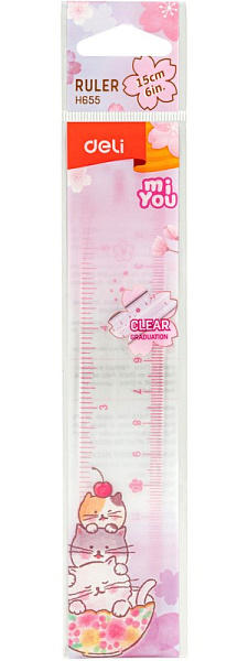 Линейка 15 см Deli miYou полистирол ассорти двухсторонняя шкала (упак.:1шт)