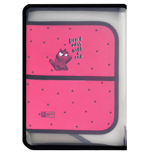 Папка для уроков труда пластиковая арт. / 12 КРЭЙЗИ КОТ (полипропилен, формат А4, 22.8x32.8 см, 1 отделение (-я), молния, внутренний разделитель с эластичными держателями для канцелярских принадл