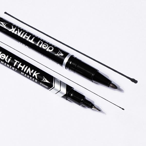 Маркер перм. 1 мм/0,5 мм Deli Think двойной пиш. наконечник черный