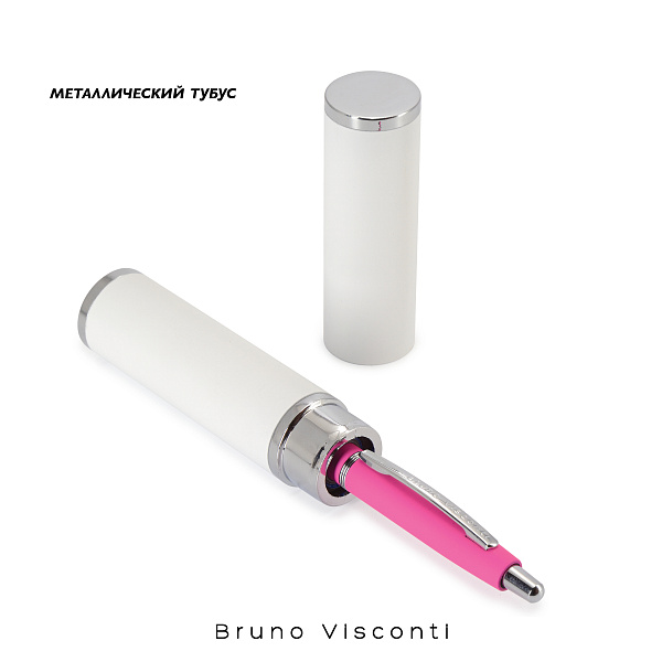 Ручка "SAN REMO" в тубуса круглой формы 1,0 ММ, СИНЯЯ (корпус фуксия, футляр белый)