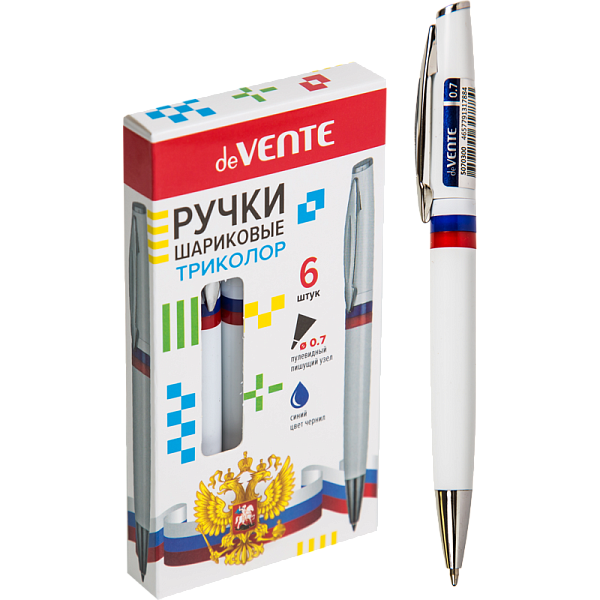 Ручка шариковая автомат. 0,7 мм deVENTE.Триколор, СИНЯЯ, поворот. механ.