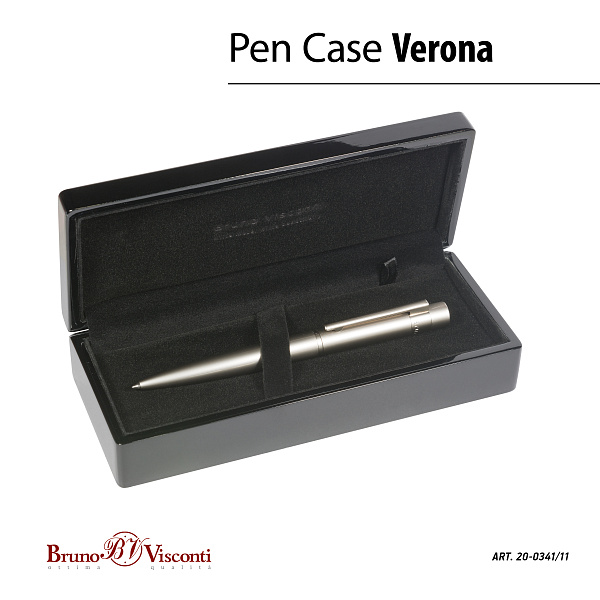 Ручка "VERONA" шарик. в футляре ДЕРЕВЯННОМ лак. 1.0 ММ, СИНЯЯ (корпус шампань, футляр черный)