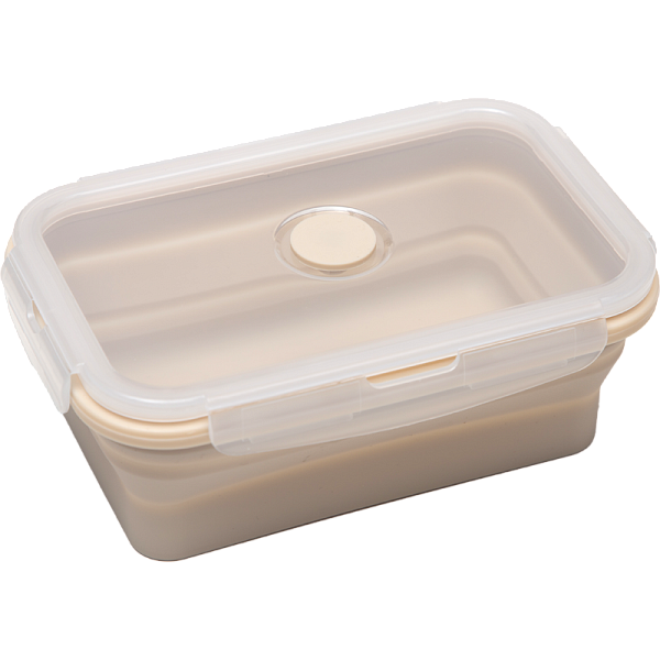 Ланчбокс складной герметичный "deVENTE" бежевый, прямоугольный, 800 мл, 18,5x13x7 см, в сложенном виде высота 3 см, силиконовый, с пластиковой крышкой, с отвестием вентиляции и силиконовой заглушкой, 