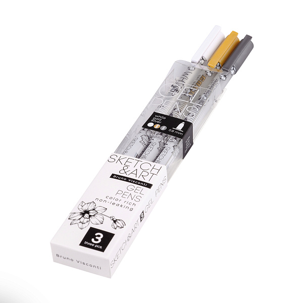 Набор ручек гелевых  3 шт. "Sketch&Art "Uni Write.GOLD/SILVER/WHITE", 0.8 мм,