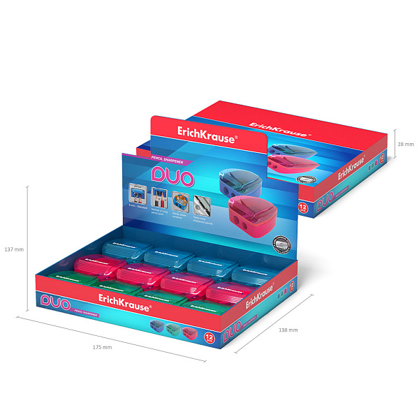 Точилка 2 отв. ErichKrause "DUO"  пластиковая 