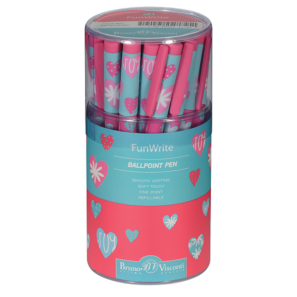 Ручка шариковая 0,5 мм "FunWrite. Сердечки. Эмоции. Малина" СИНЯЯ